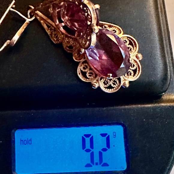 pair of marked 14k rose gold dangle earrings amethyst royal colors - Picture 4 of 5